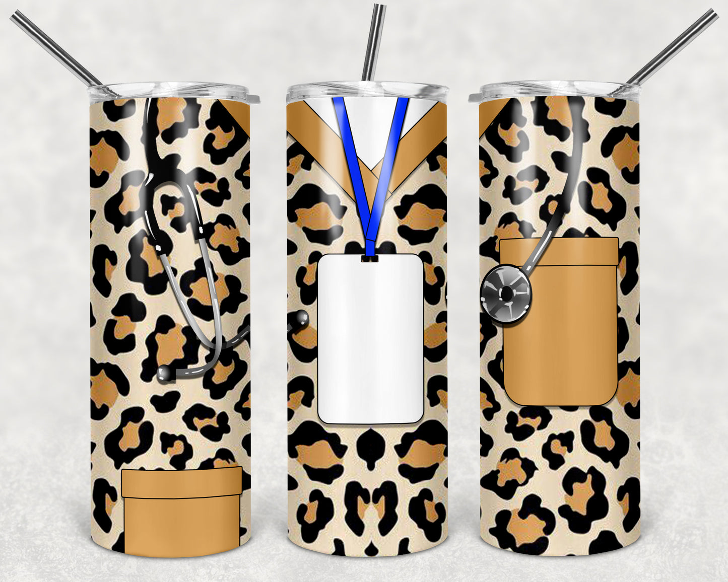 cheetah scrubs 20oz skinny tumbler