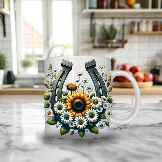 sunflowers & horseshoes 11oz mug