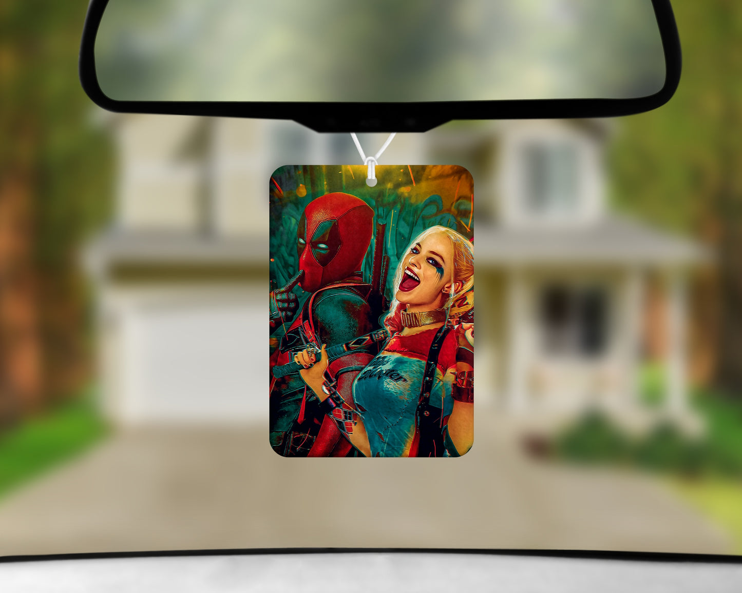 deadpool and harley air freshener 3x4inch