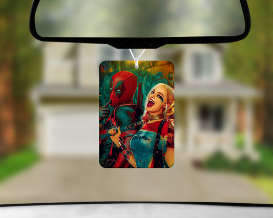 deadpool and harley air freshener 3x4inch