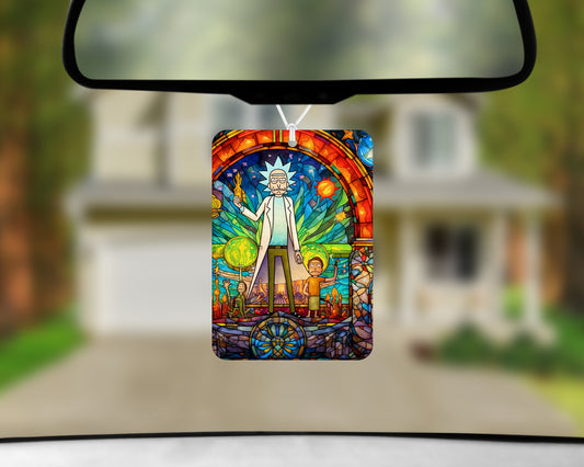 rick and morty stain glass air freshener 3x4inch
